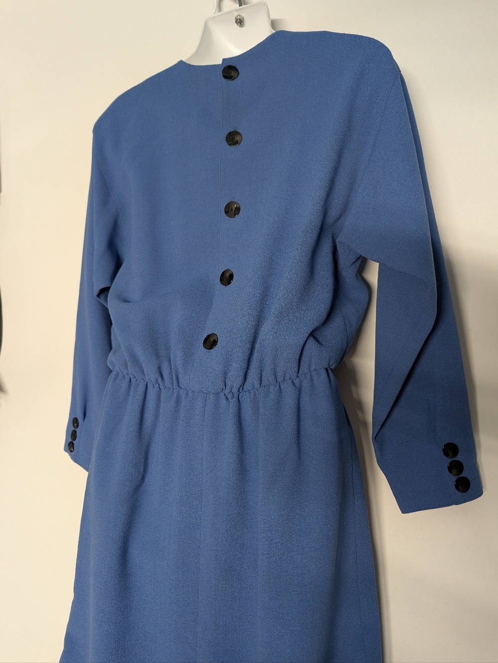 Elegant Blue Long-Sleeve Handmade Sapphire Vintage Bat Wing Pencil Dress Classic - Picture 8 of 13